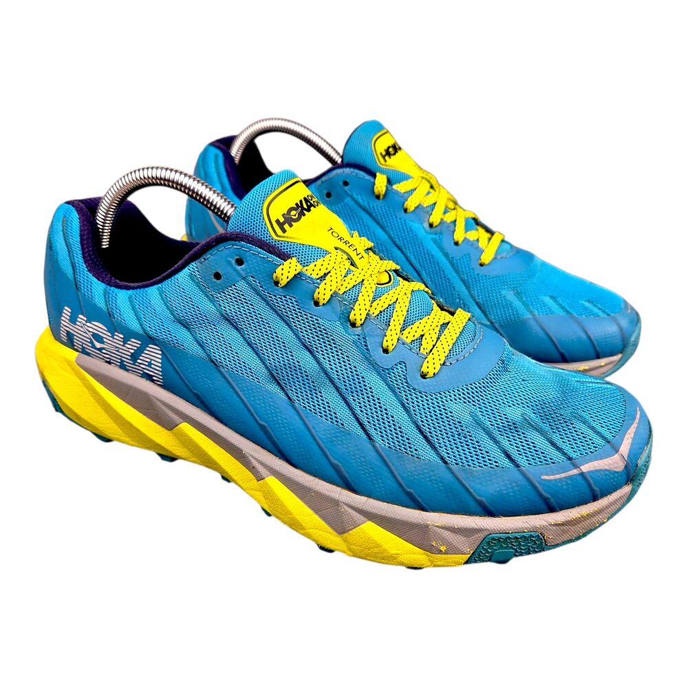 Hoka One One Torrent Trail Running Sneaker Shoes Blue Yellow Low Top Mens Sz 10